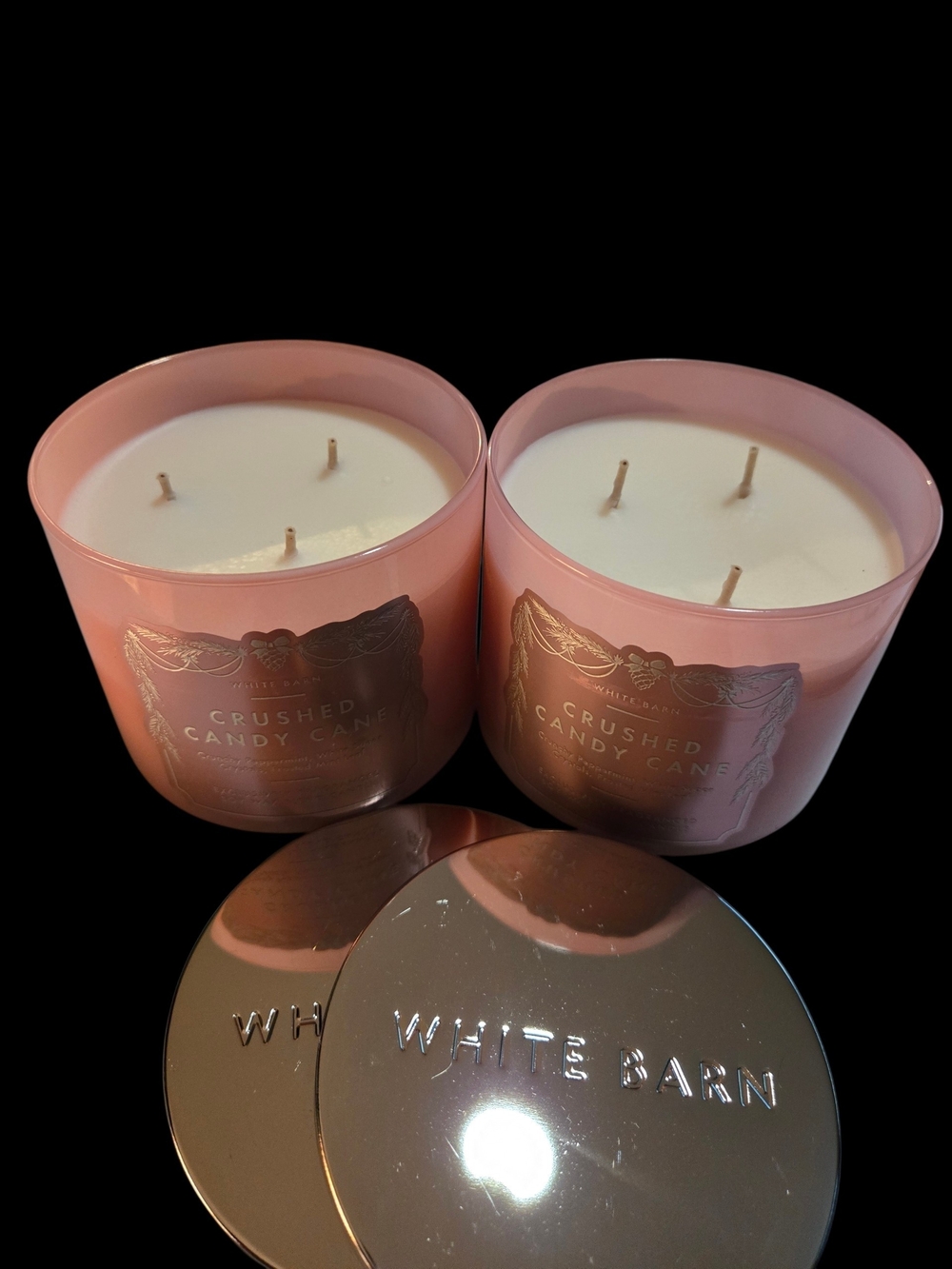 2pc White Barn Crushed Candy Cane 3-Wick Candle- New!!
